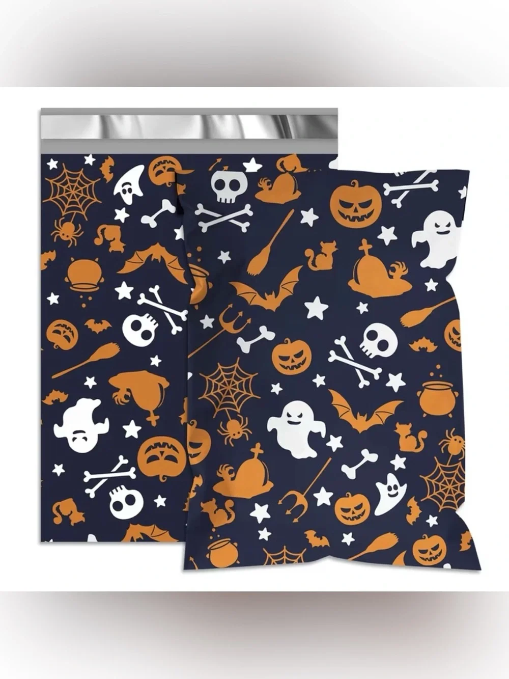 Halloween Mailing Bags - Navy with Orange & White Spooky Icons Pack of 25 NWT